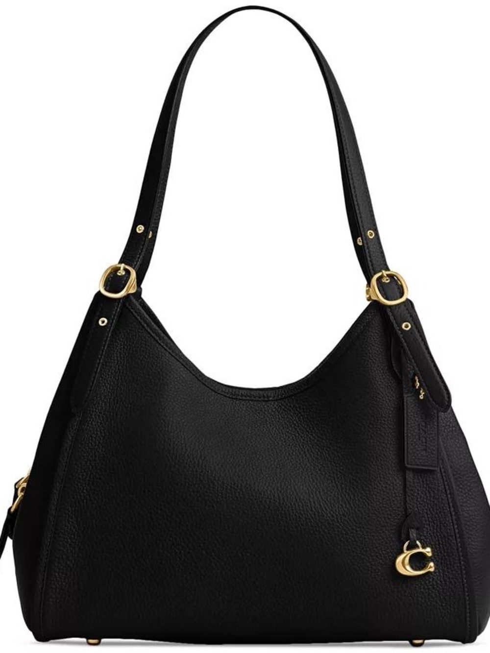 Coach Black Pebbled Leather Shoulder Bag with Gold-Tone Accents